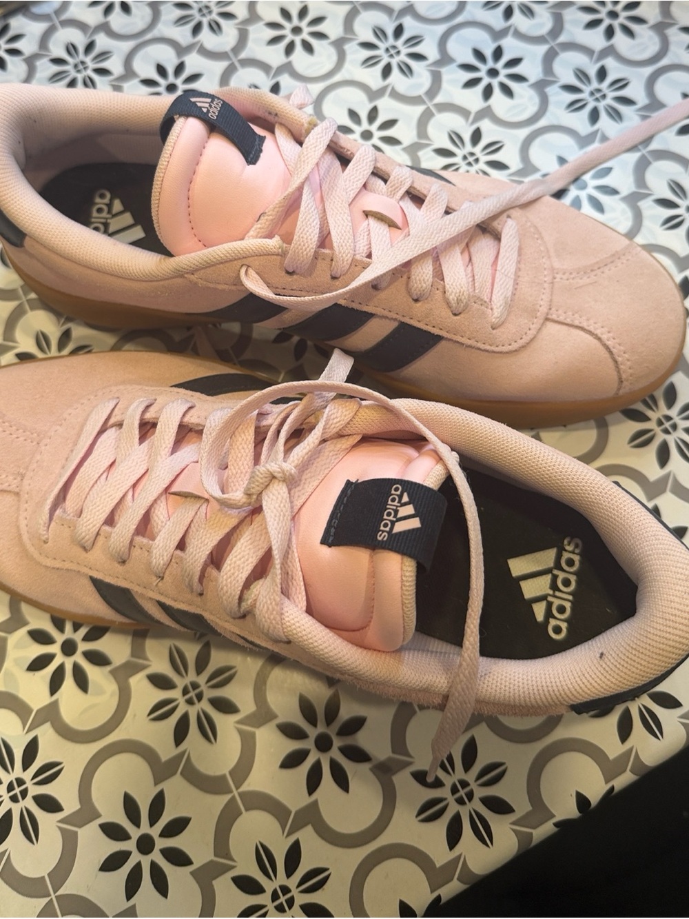 adidas Pink and Black Low-Top Suede Sneakers